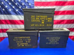 lot 288 image: Lot of 3 7.62mm Ammo Cans