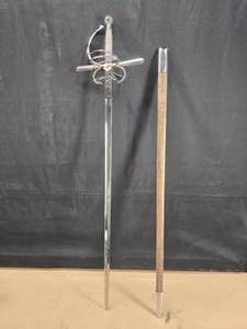 lot 67 image: Vintage Spanish Style Renaissance Rapier w Lined Scabbard.  Maker Unknown