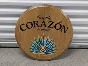 lot 41 image: Corazon de Agave Tequila Barrel Keg Head Round Wooden SignWall Hanging