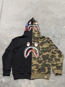 lot 263 image: Bape A Bathing Ape Shark Full Zip Hoodie WGM Half Camo - Size Small
