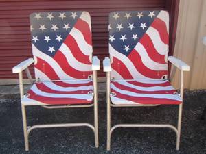 lot 61 image: 2 American flag fold up camping chairs in great condition