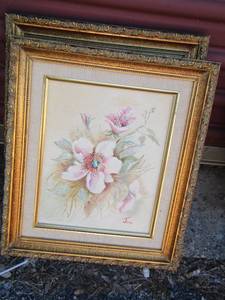 lot 32 image: Floral wall art qty 2 size unknown
