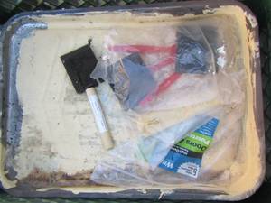 lot 79 image: painters lot, brushes and paint pans