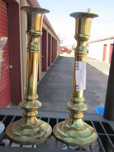 lot 43 image: 2 tall gold colored candlestand