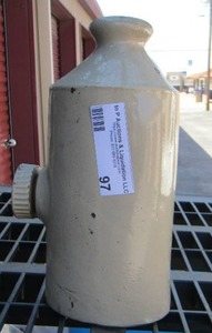 lot 97 image: ANTIQUE GLAZED  POTTERY BED WARMER W STOPPER