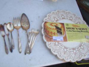 lot 151 image: new cake serving boards- silverware serving pieces