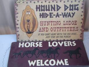 lot 172 image: hunting and horse signs qty 2