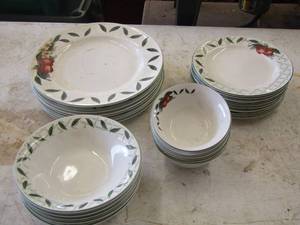 lot 16 image: Cades creek genuine stoneware dishes - dinner plates- saucers- cereal bowls- bread plates