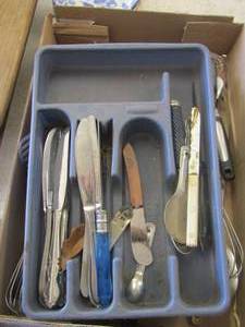lot 55 image: kitchen utensil lot and serving pieces