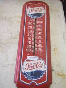 lot 9 image: 278 Pepsi cola metal wall sign  temp gauge