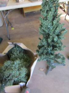 lot 158 image: 2 small Christmas trees, approx. size 4 ft.