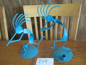 lot 249 image: 2 metal stands holds candle sticks cool art
