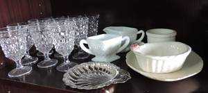 lot 4 image: mixed lot with crystal and glass things  small silver tray see pic.