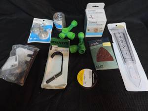 lot 25 image: Mixed lot see pic rain gauge sandpaper vinyl electric tape handle hooks other