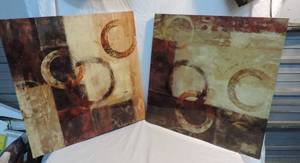 lot 53 image: Canvas wall pictures around 2 feet by 2 feet