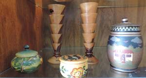 lot 92 image: Wood trinket boxeswood cups