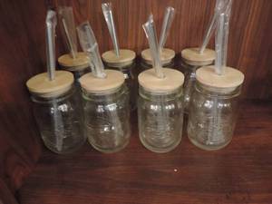 lot 109 image: Lot of 8 Pepsi Mason jar cups with straws