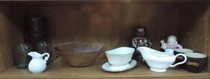 lot 141 image: Mixed lot of glass things yours and mine little cups small cream colored gug pink and more see pic