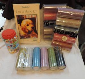 lot 151 image: Mixed lot of crafts latch hook kit melt beadsand the mesh lace