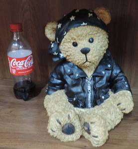 lot 160 image: Youngs Biker, Motorcycle Teddy Bear, Black Leather Jacket & Bandanna 11