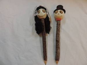 lot 165 image: Knitmares Groom Bride Skeleton Halloween Wood Pencil Crazy Head