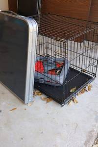 lot 122 image: Pet kennel and folding table