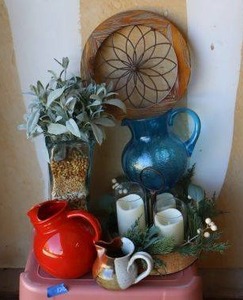 lot 120 image: Home dcor with colored pitchers