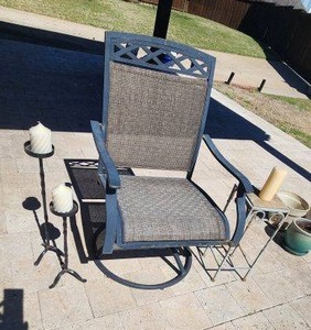 lot 102 image: Patio chair and plant stand