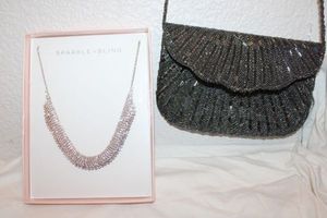 lot 138 image: Jewelry Sparkle & Bling necklace with beaded clutch purse