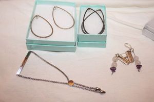 lot 145 image: Jewelry Moonstoneamethyst earrings, Dangle bracelet and teardrop hoop earrings