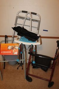 lot 44 image: Durable Health Equipment, Including Two Walkers, Bedside Commode and Shower Seat,