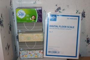 lot 86 image: Several Boxes of Tissues and Digital Floor Scale up to 400 pounds