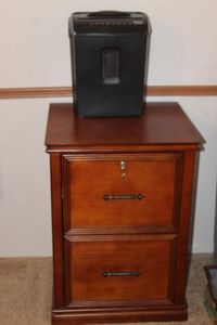 lot 259 image: Wooden Locking File Drawers and Small Paper Shredder