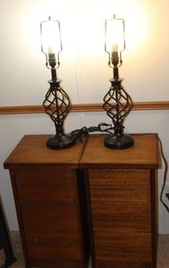 lot 262 image: Two Accent Tables with Drawers and Two Accent Lamps
