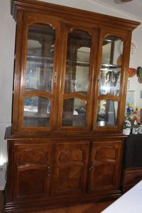 lot 143 image: Lighted Ching Hutch, Comes Apart into Two Pieces With Glass Doors and Glass Removable Shelves