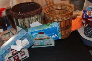 lot 296 image: Napkin Holders Kleenex and Two Trash cans