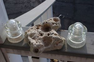 lot 232 image: Fossil and Clear Glass Electric Insalater