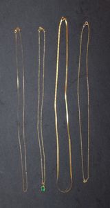 lot 15 image: Four 14kt Gold Ladies Necklaces, Emerald Green Pendant Unmarked