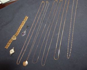 lot 362 image: Ladies Jewelry all Stamped 14kt GF, includes Vintage watch(no Band), Necklace with Locket Pendant, and More