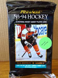 lot 11 image: 1993-94 Pinnacle Hockey Series 1, U.S. Edition Factory Sealed Pack - ERIC LINDROS RC