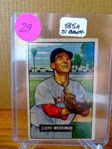 lot 29 image: 1951 Bowman #72 Lloyd Merriman  Cincinnati Reds  EX COND $$