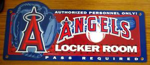 lot 98 image: OFFICIAL LOS ANGELES ANGELS LOCKER ROOM SIGN - APPROX 8 X 18