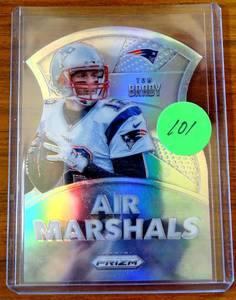 lot 101 image: BIG $ ITEM - Tom Brady 2015 Panini Prizm Air Marshalls Die Cut Silver Prizm