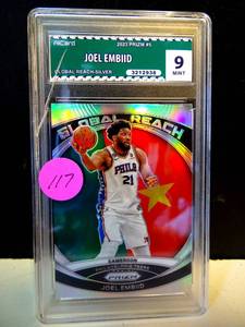 lot 117 image: GRADED MINT 9 - PHILADELPHIA 76ers STAR - JOEL EMBIID GLOBAL REACH SILVER #5 BY PRIZM