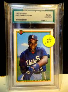 lot 139 image: GEM MINT 10 ROOKIE - 1990 Bowman Frank Thomas #320 HOF Rookie Card $$$