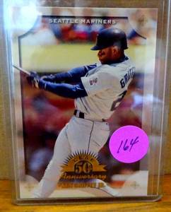 lot 164 image: 1998 Leaf Ken Griffey Jr 50th Anniversary Insert Baseball Card #100 Mariners HOF