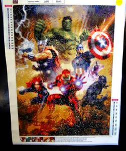 lot 227 image: LARGE DIAMOND ART FINISHED MARVEL HEROES (READY TO FRAME)