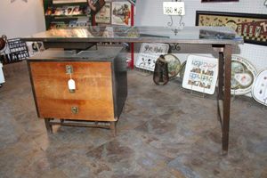 lot 51 image: Vintage swivel top desk with glass top