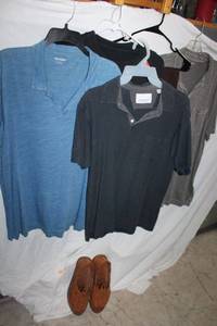 lot 183 image: Mens shirts (size ML) and leather shoes (size 1112)