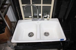 lot 194 image: Plumbing HEAVY two basin Kohler Plumbing kitchen sink with faucet